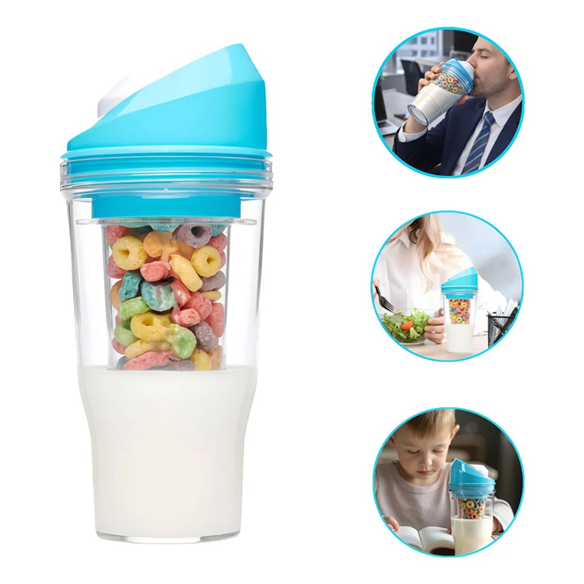 WAKESHOME - Vaso Portatil 2 en 1 Para Cereal , Leche o Yogur 250Ml Liquido