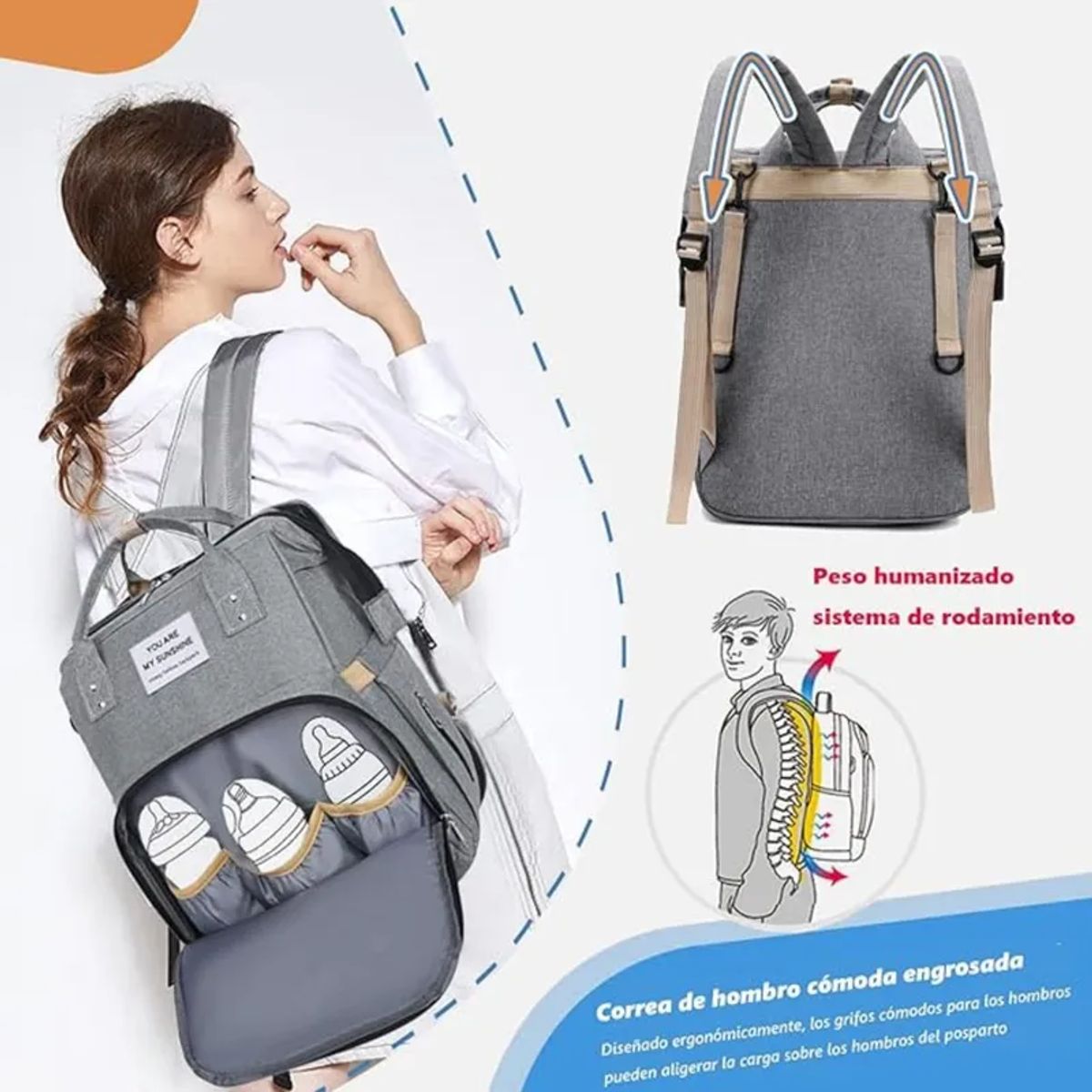 MOVI - Bolso Pañalera NIÑO Multifunción 3 en 1 para Bebé con Cuna y Mudador