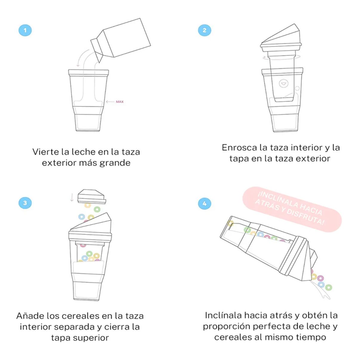 WAKESHOME - Vaso Portatil 2 en 1 Para Cereal , Leche o Yogur 250Ml Liquido