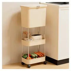 IRM - Estante Organizador Vertical Con Tacho Para Basura De Cocina Beige