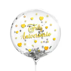 GENERICO - GLOBO BURBUJA CONFETTI FELIZ ANIVERSARIO DORADO X1 UNI