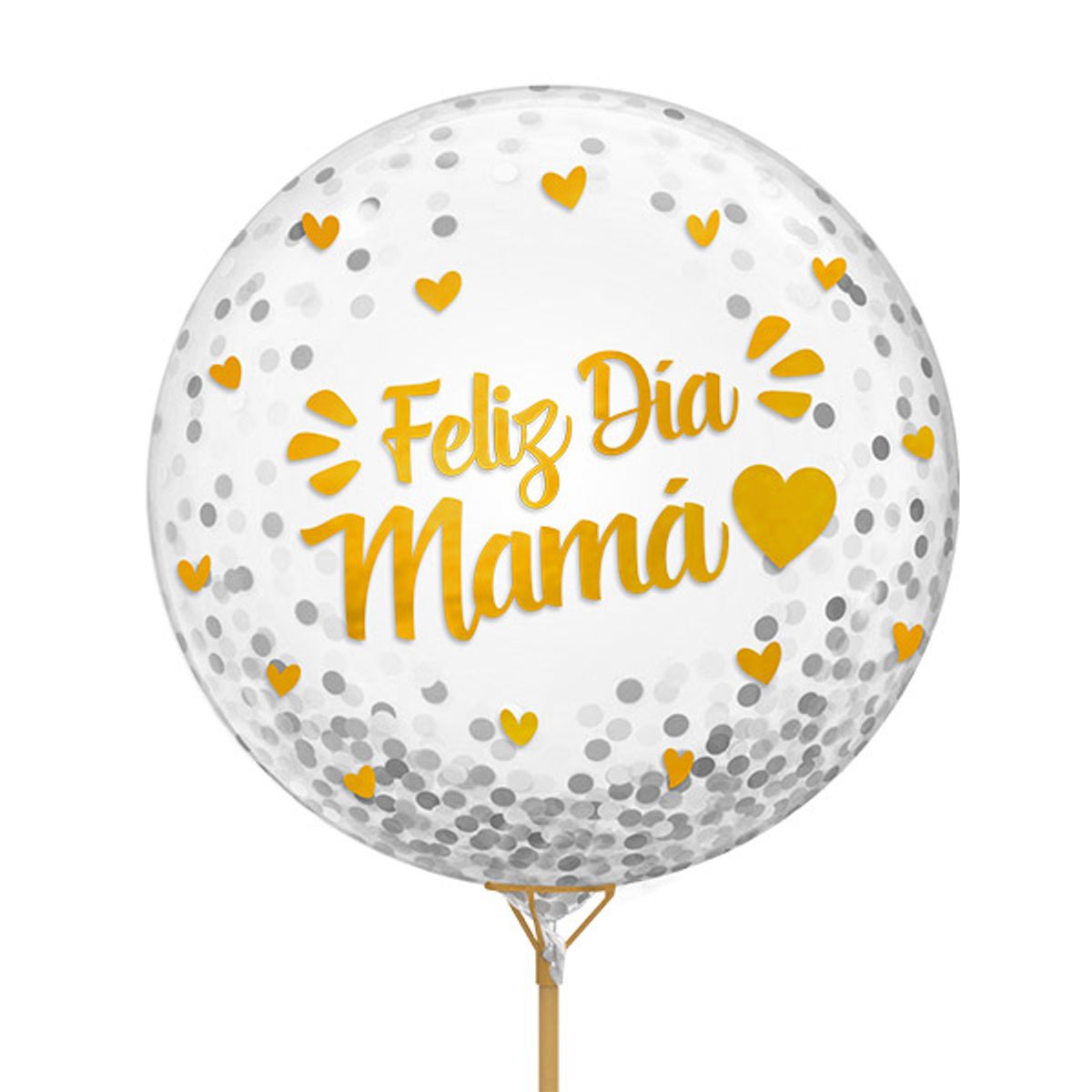 GENERICO - GLOBO BURBUJA CONFETTI FELIZ DIA MAMA DORADO X1 UNI