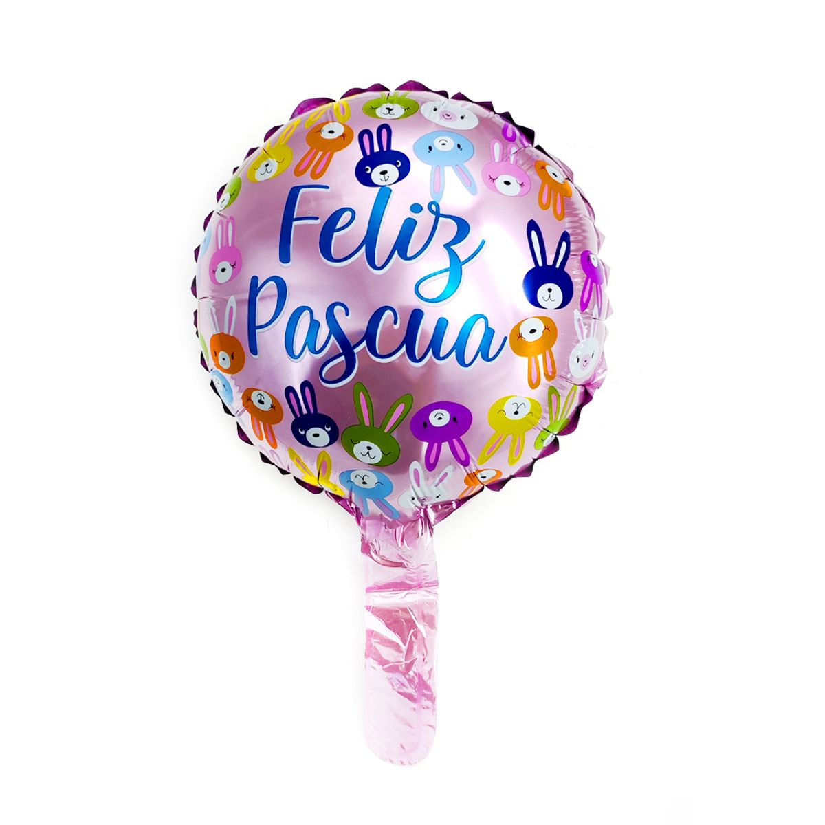 GENERICO - GLOBO METALICO 10 FELIZ PASCUA CONEJITOS ROSADO X50 UNI