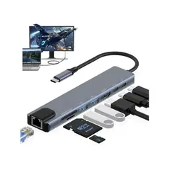 GENERICO - Multipuerto hub 8 en 1 adaptador tipo c a usb,hdmi,rj45,tipo c, sd/TFwin/mac