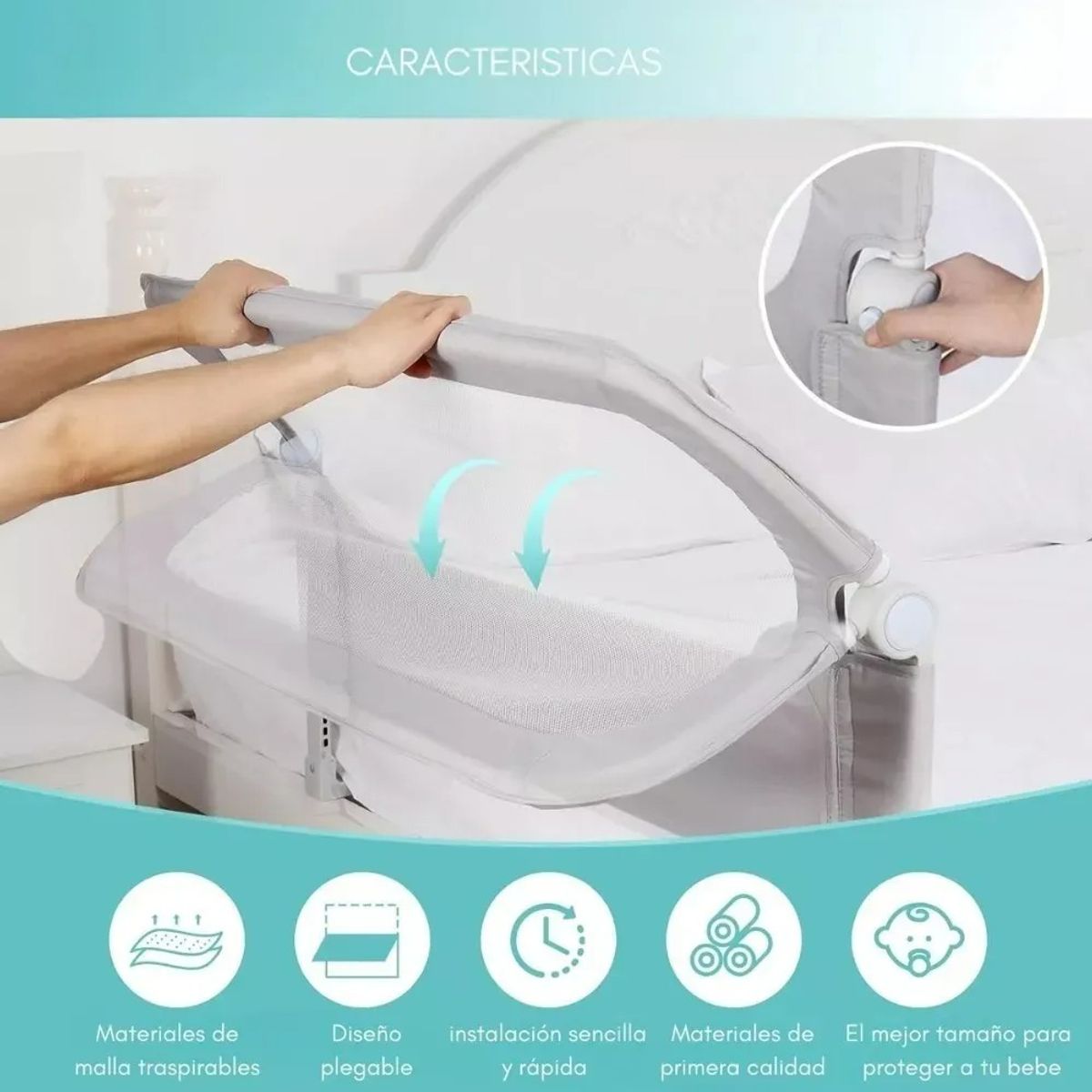 GENERICO - Baranda De Cama Seguridad Para Bebe Plegable 150cm Blanco Genérica