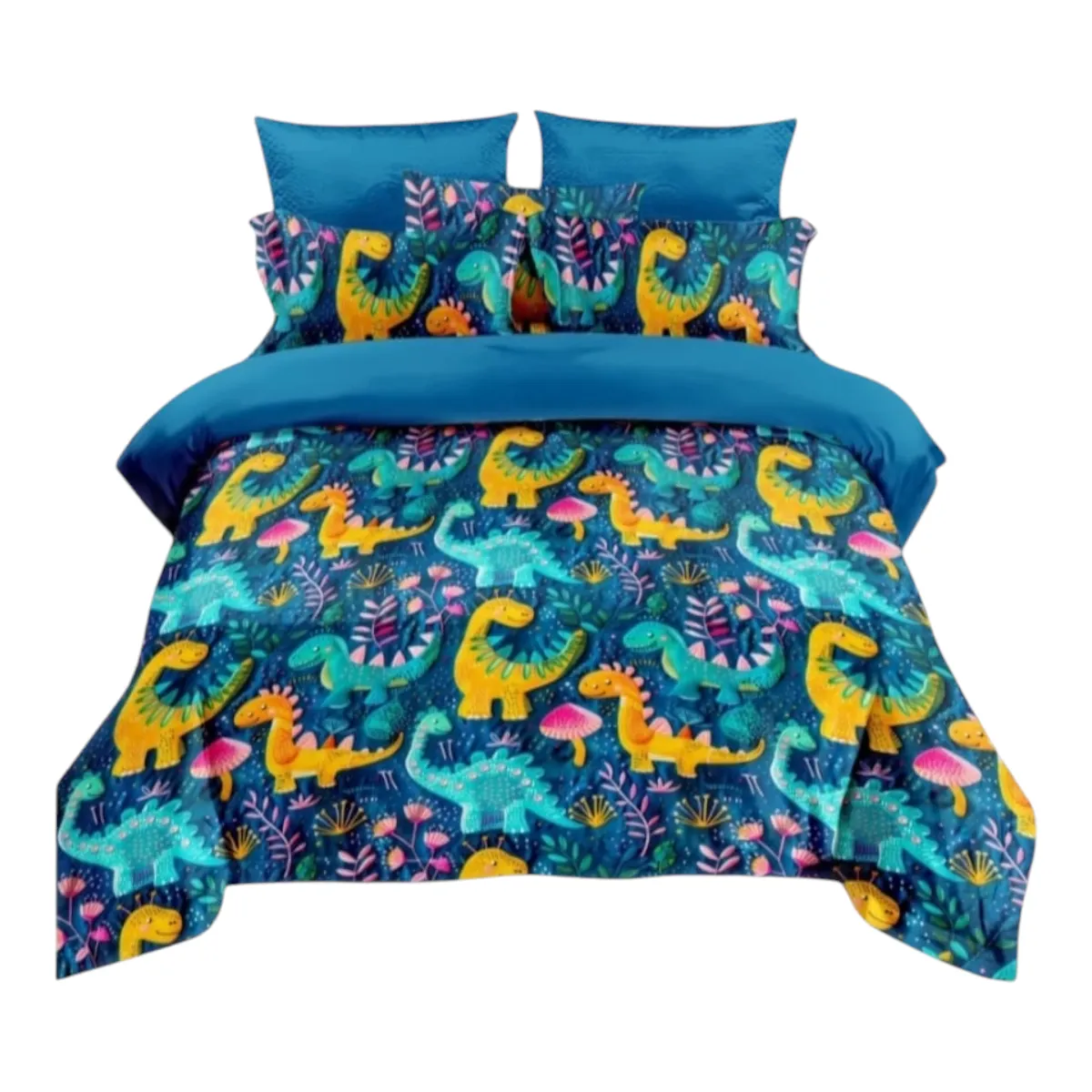 GENERICO - Cubrecama Quilt de Verano 1.5 Plazas Diseño De Dinosaurios Multicolor_.