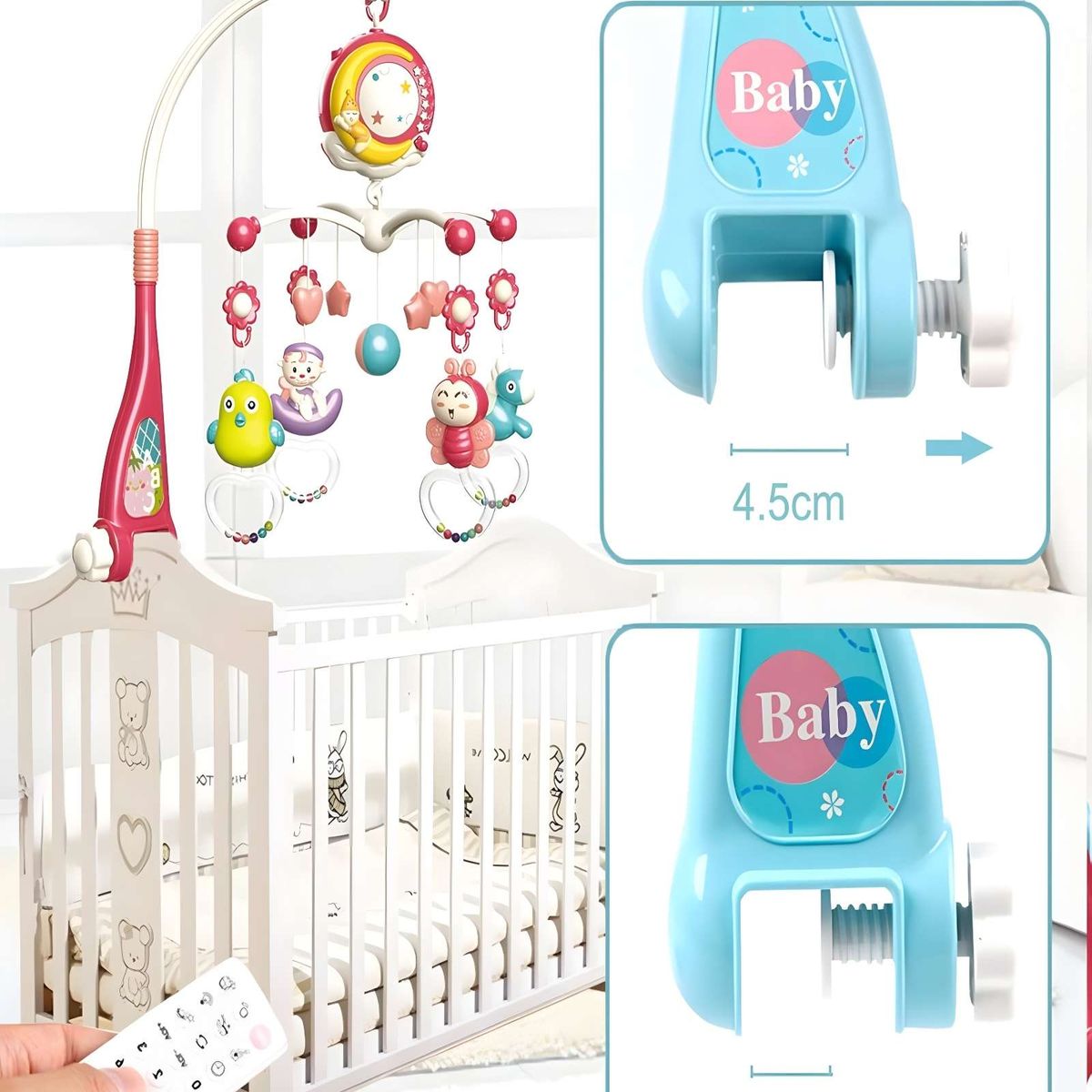 GENERICO - MOVIL MUNDA HADA MUSICAL CON CONTROL REMOTO Y PROYECCIÓN DE IMAGEN ROSADO