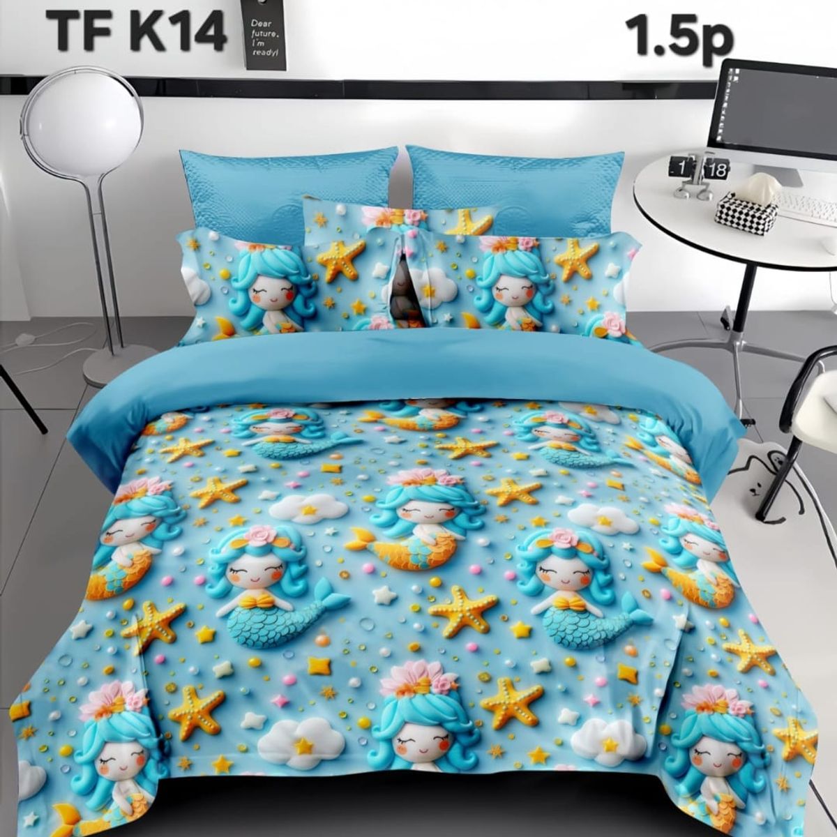 GENERICO - Cubrecama Quilt de Verano 1.5 Plazas Diseño De Sirenas