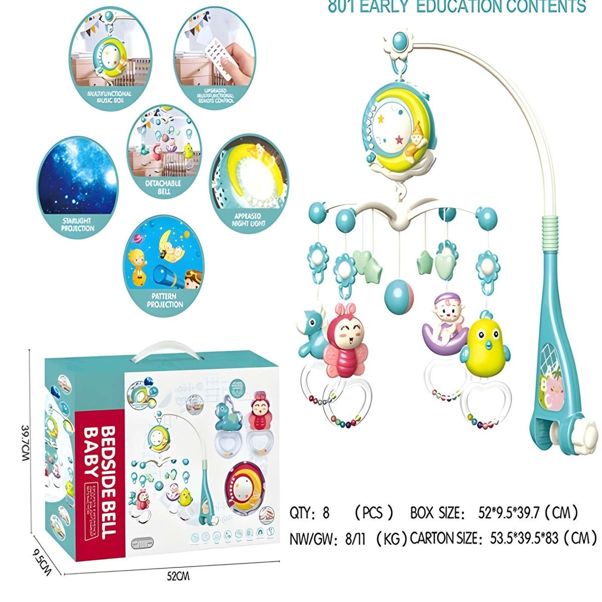 GENERICO - MOVIL MUNDA HADA MUSICAL CON PROYECCIÓN DE IMAGEN Y CONTROL REMOTO  AZUL