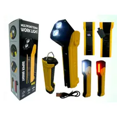 GENERICO - Linterna LED De Trabajo Con 2 Led Mas 1 LED COB, Iman Y Articulacion De 90 Grados Recargable