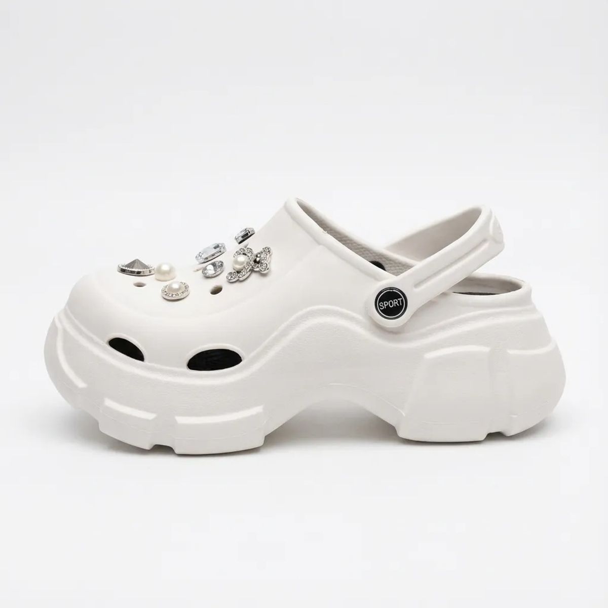 BOVINITA - Zuecos Mujer Plataforma Alta Blanco Charms Verano Liviana