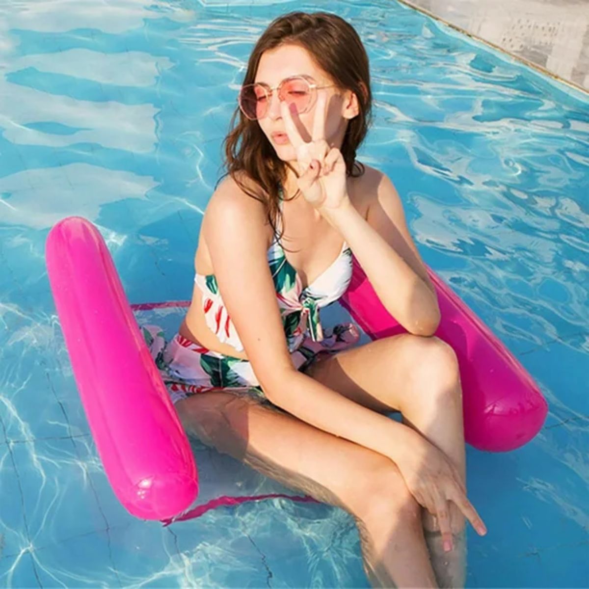 GENERICO - Hamaca Inflable De Red Para Piscina Sillón Flotante Multiuso Fucsia