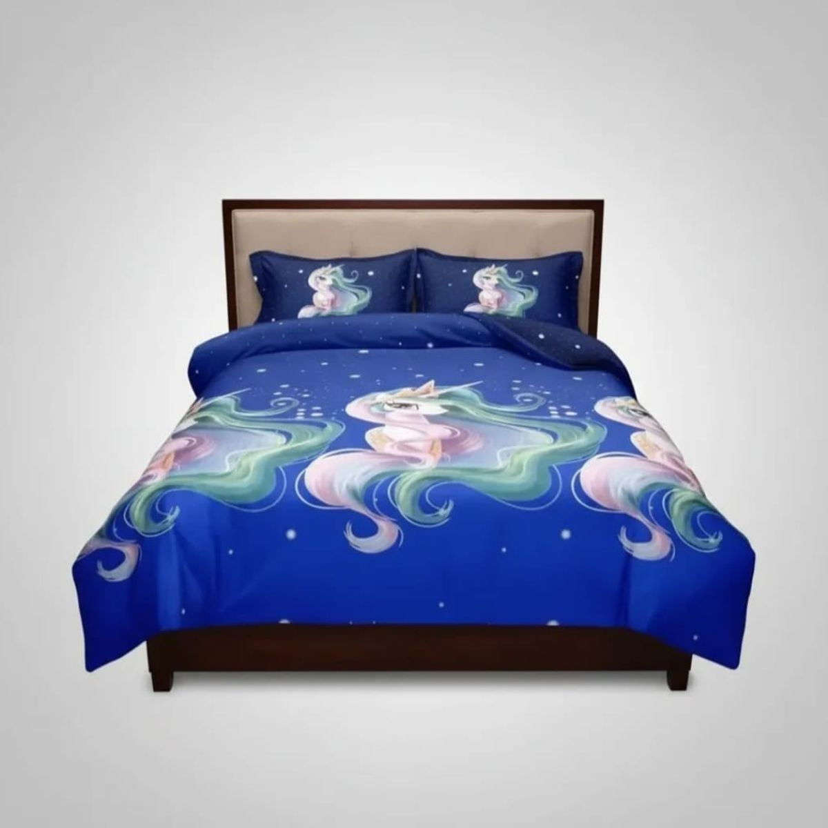 GENERICO - Cubrecama Quilt De Verano de 1.5 Plazas Diseño Unicornios y Estrellas