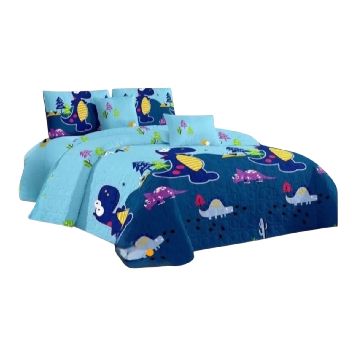 GENERICO - Cubrecama Quilt De Verano de 1.5 Plazas Diseño Dinosaurios Azules