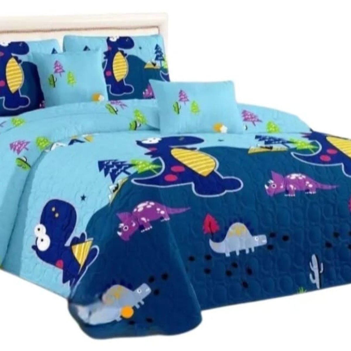 GENERICO - Cubrecama Quilt De Verano de 1.5 Plazas Diseño Dinosaurios Azules