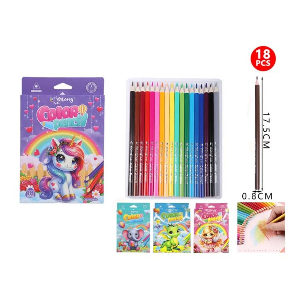 GENERICO - Lápices de Colores Unicornio Set 18