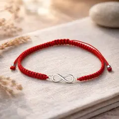 LK LUKSO - Pulsera Hilo Rojo Ajustable Infinito Plata 925