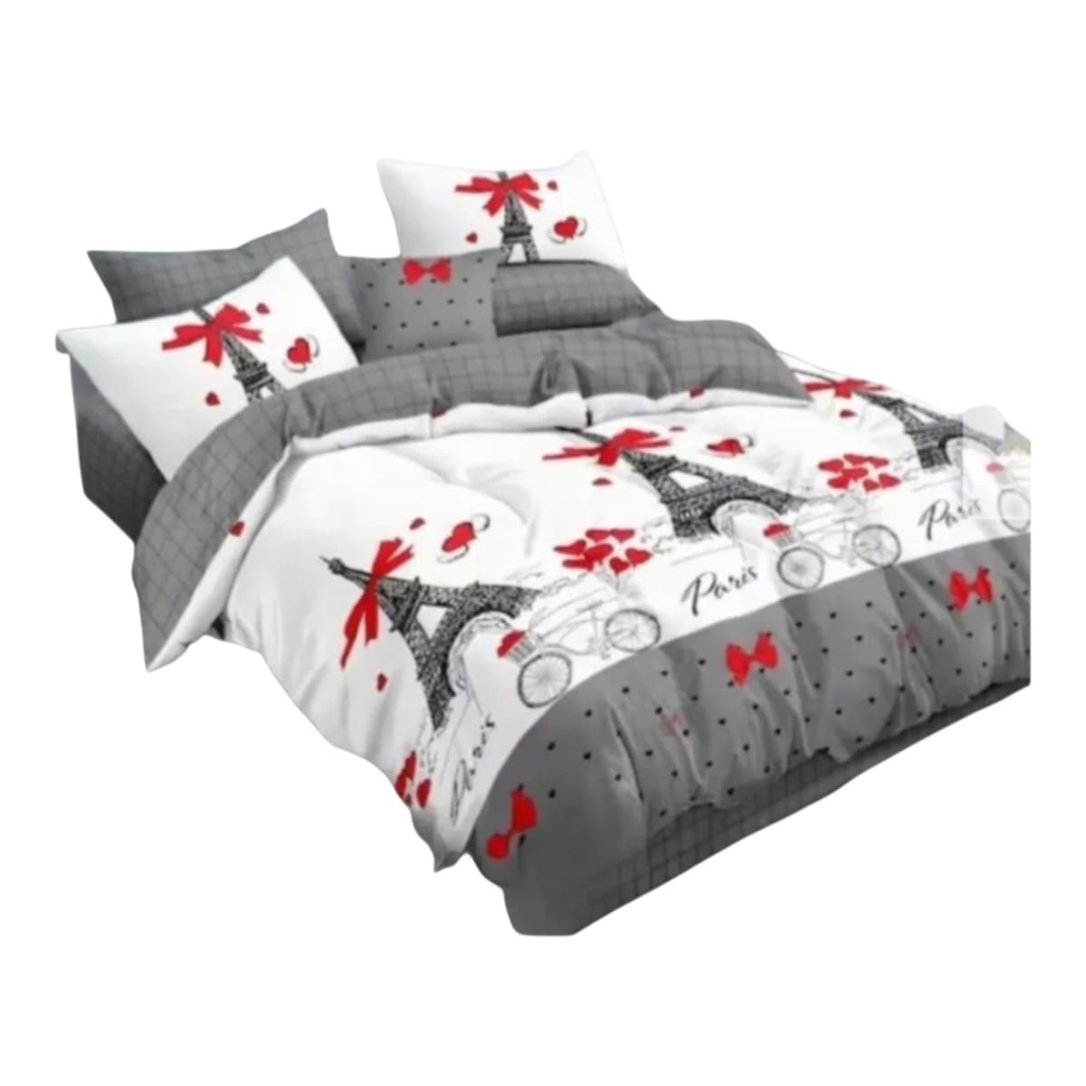 GENERICO - Cubrecama Quilt De Verano De 1.5 Plazas Diseño De París, Lazo Rojo Y Bicicletas
