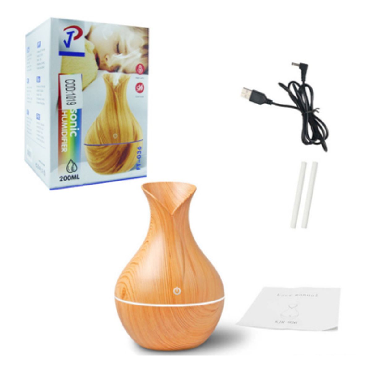 GENERICO - Humidificador 130ML Modelo Jarron Diseño Madera LED USB