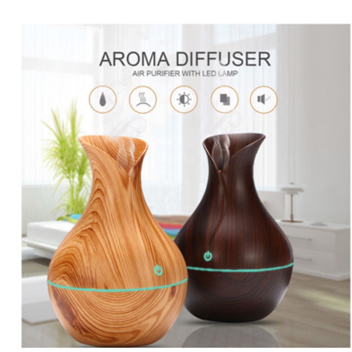 GENERICO - Humidificador 130ML Modelo Jarron Diseño Madera LED USB