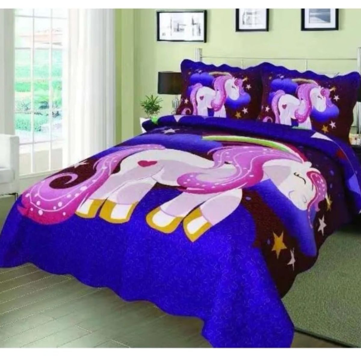 GENERICO - Cubrecama Quilt De Verano de 1.5 Plazas Diseño Infantil De Unicornio