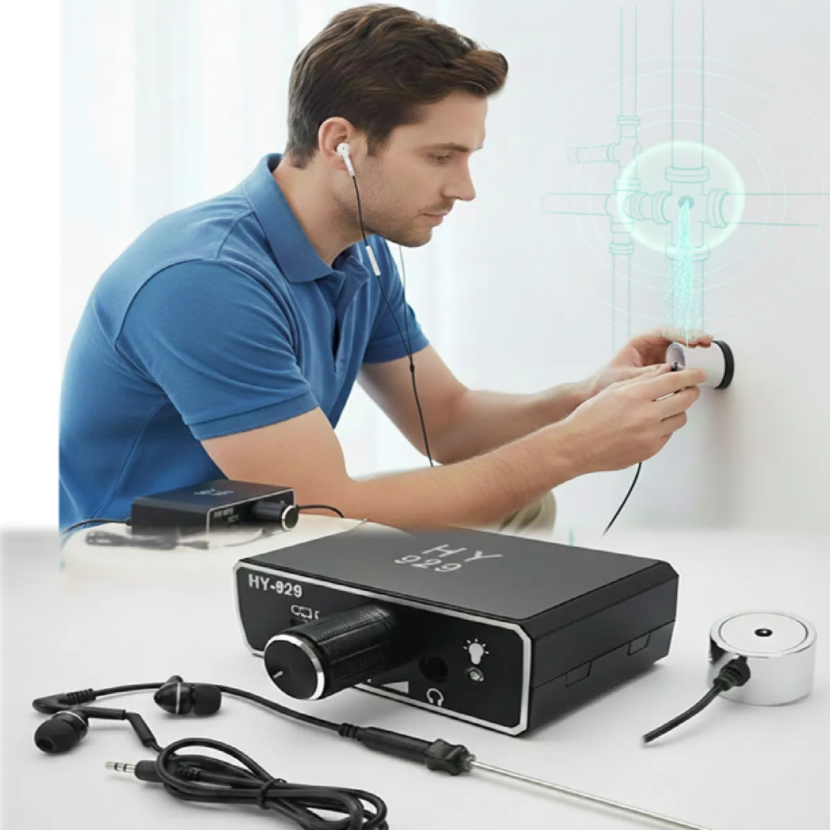 GENERICO - Detector Fugas Agua Sonda Sensor Geofono Refrigerante Tuberia Geofono Ultrasonido Inalambrico