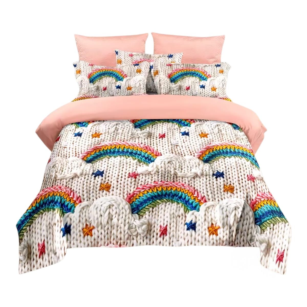GENERICO - Cubrecama Quilt De Verano 1.5 Plazas Diseño De Arcoiris Y Estrellas