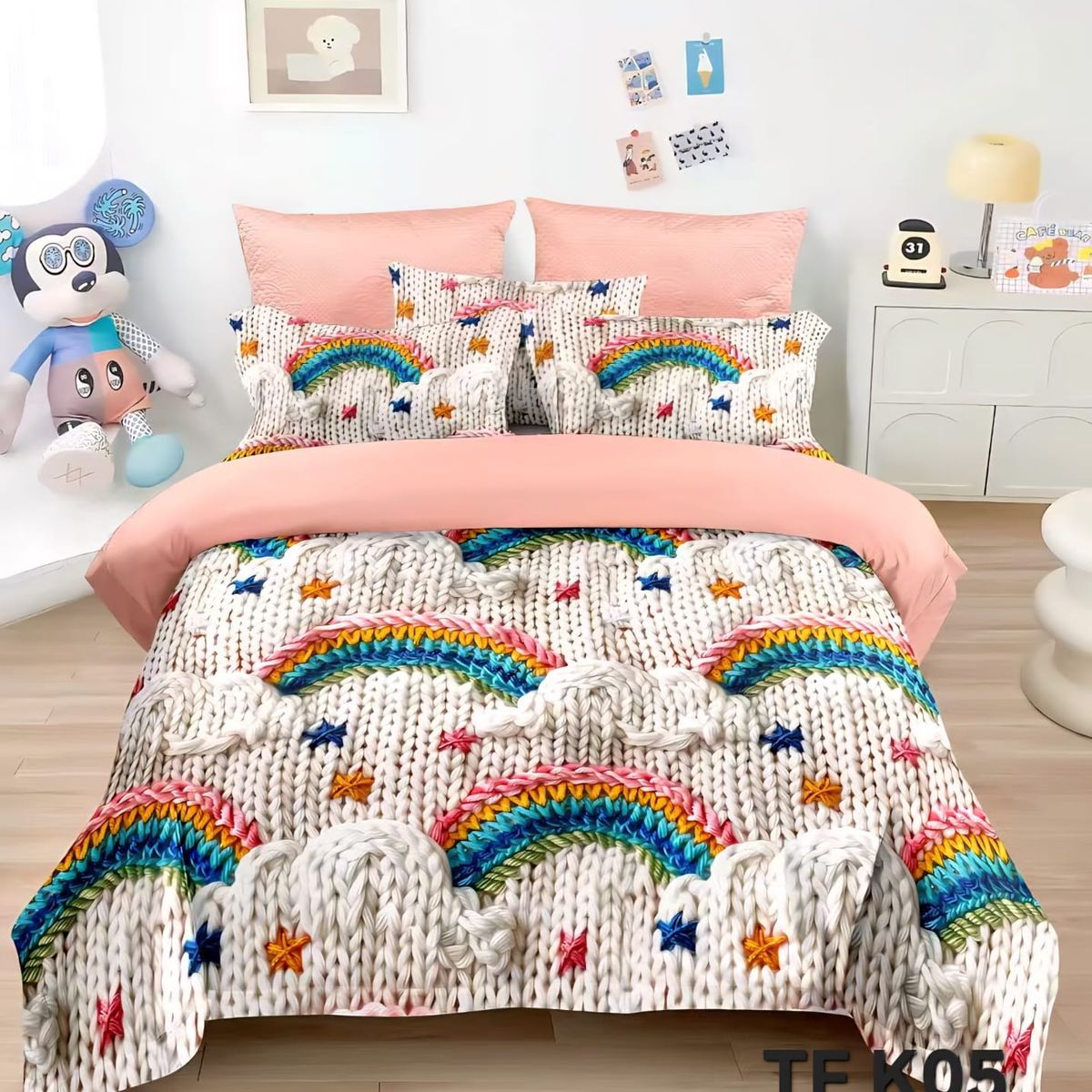 GENERICO - Cubrecama Quilt De Verano 1.5 Plazas Diseño De Arcoiris Y Estrellas