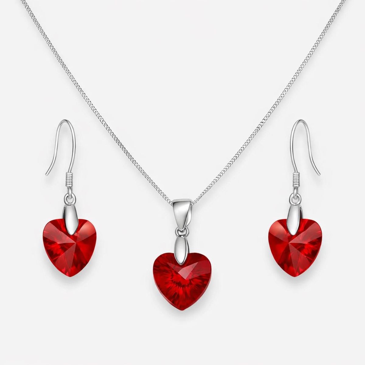 LK LUKSO - Conjunto Collar y Aros Corazón Cristal Austriaco Rojo Plata 925