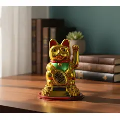 GENERICO - Gato Dorado Decorativo Movimiento Moneda Suerte 16x13cm