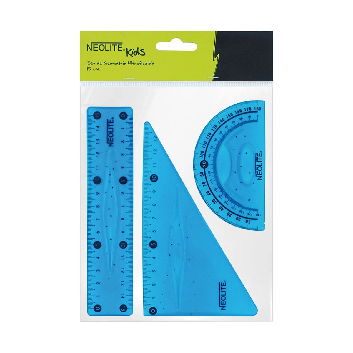 NEOLITE - Set Geometría 3 Piezas Ultraflexible 15cm Linea Kids Neolite Azul