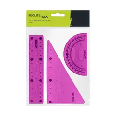 NEOLITE - Set Geometría 3 Piezas Ultraflexible 15cm Linea Kids Rosado