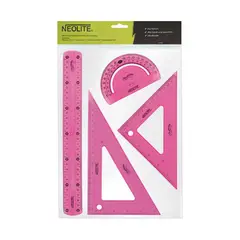 NEOLITE - Set Geometría 4 Piezas Ultraflexible 30cm Linea Kids Rosado
