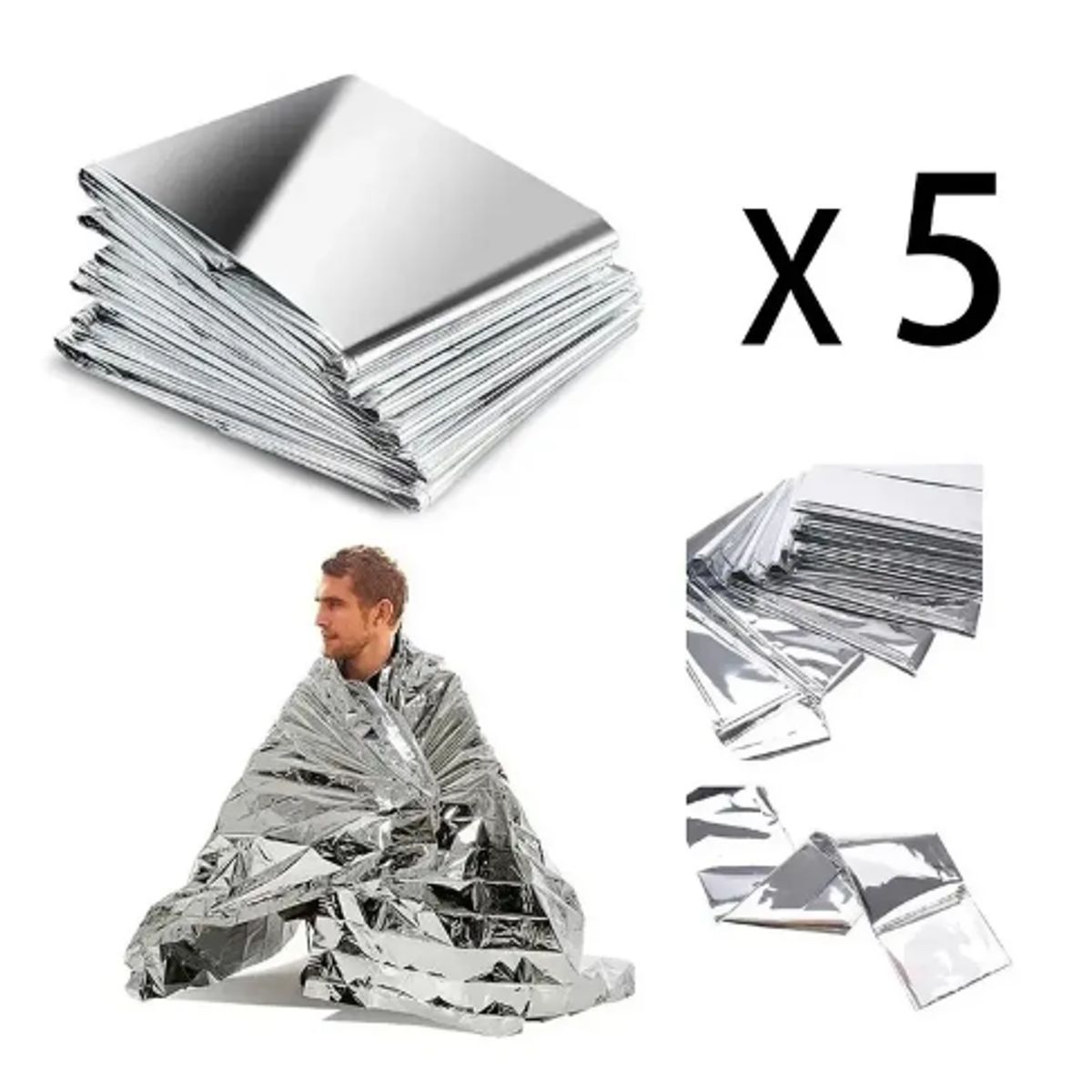 GENERICO - Pack 5 Mantas Termicas Emergencia Trekking 160x210 cm