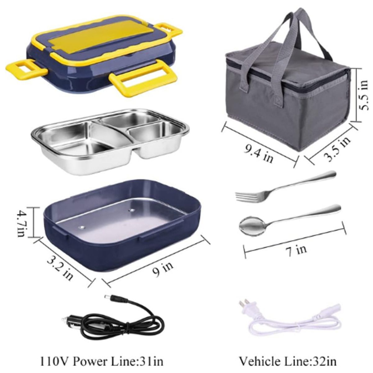 GENERICO - Fiambrera Portátil Eléctrica + Bandeja