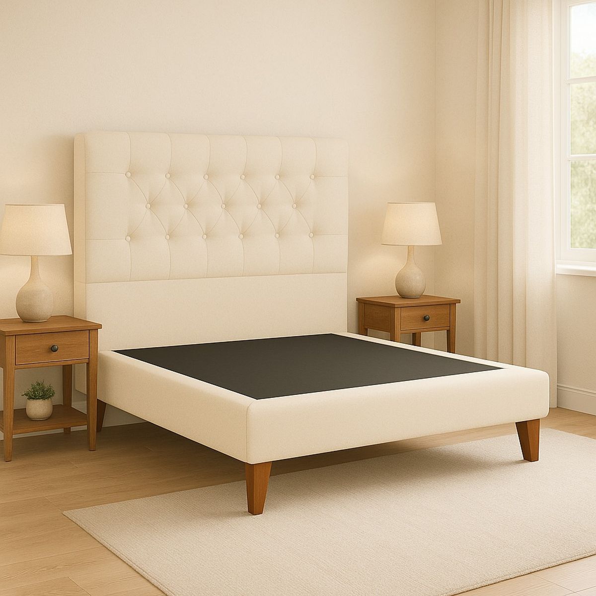 GENERICO - Cama Plaza y Media Crudo Respaldo + Base