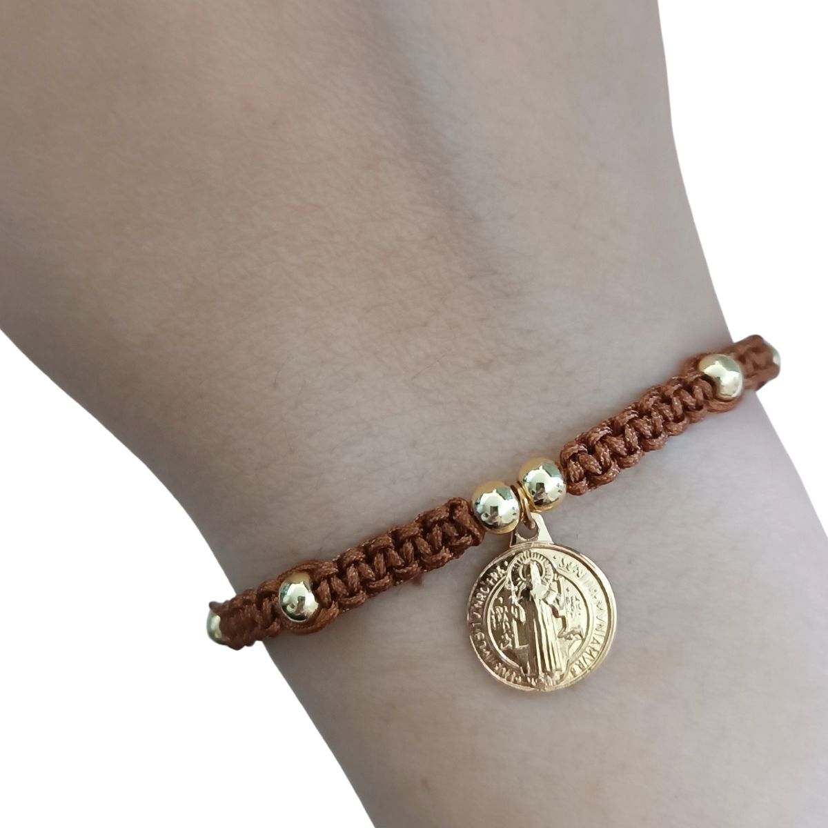 GENERICO - Pulsera de San Benito tejida chapada en oro
