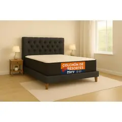 GENERICO - Cama Plaza y Media Gris Oscuro Capitone + Colchon Mery Desing