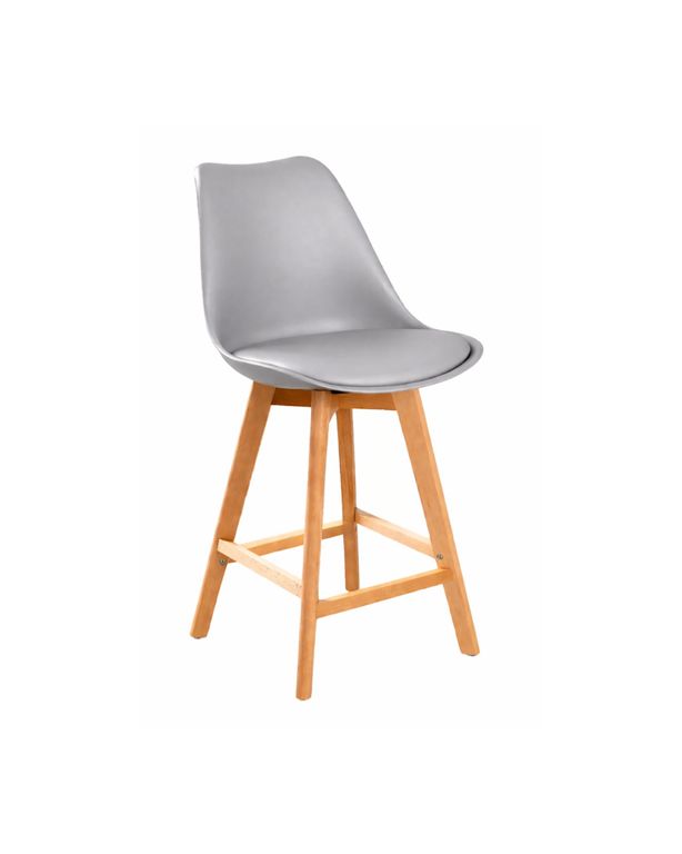 Taburete Tulip Wood Acolchado 66cm Gris claro