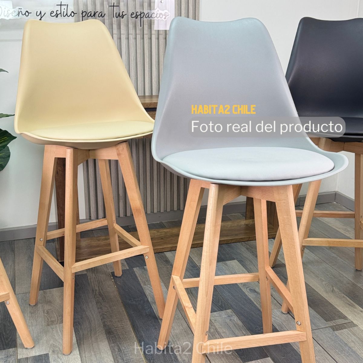 HABITA2 CHILE - Taburete Tulip Wood Acolchado 66cm