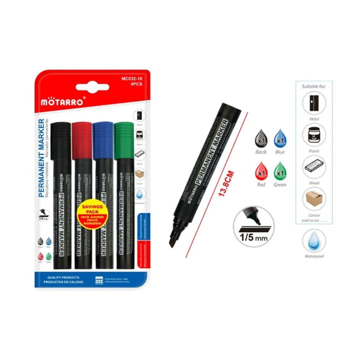 GENERICO - Plumón permanente 4 colores 1/5mm