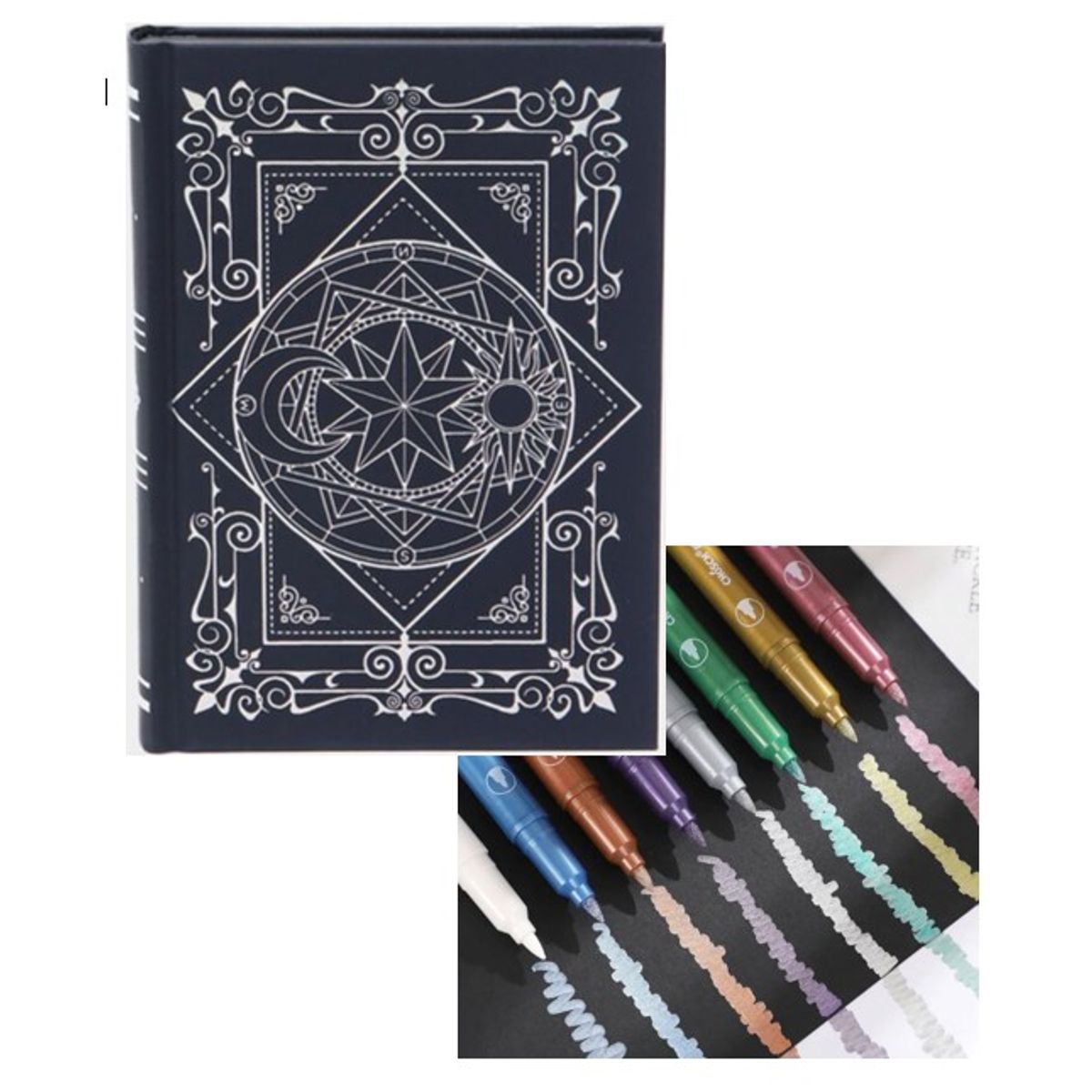 GENERICO - LIBRETA /CUADERNO CON TAPA DURA  SOL–  100% NEGRA + LAPICES