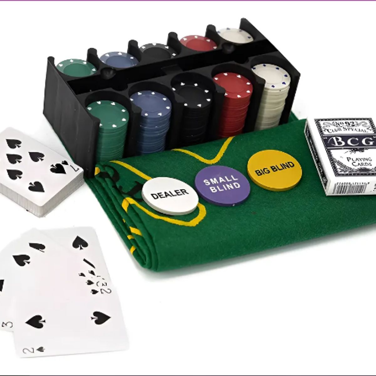 GENERICO - Set Poker 200 Fichas Texas Holdem 2 Barajas Paño Caja Fichas Texas Holdem