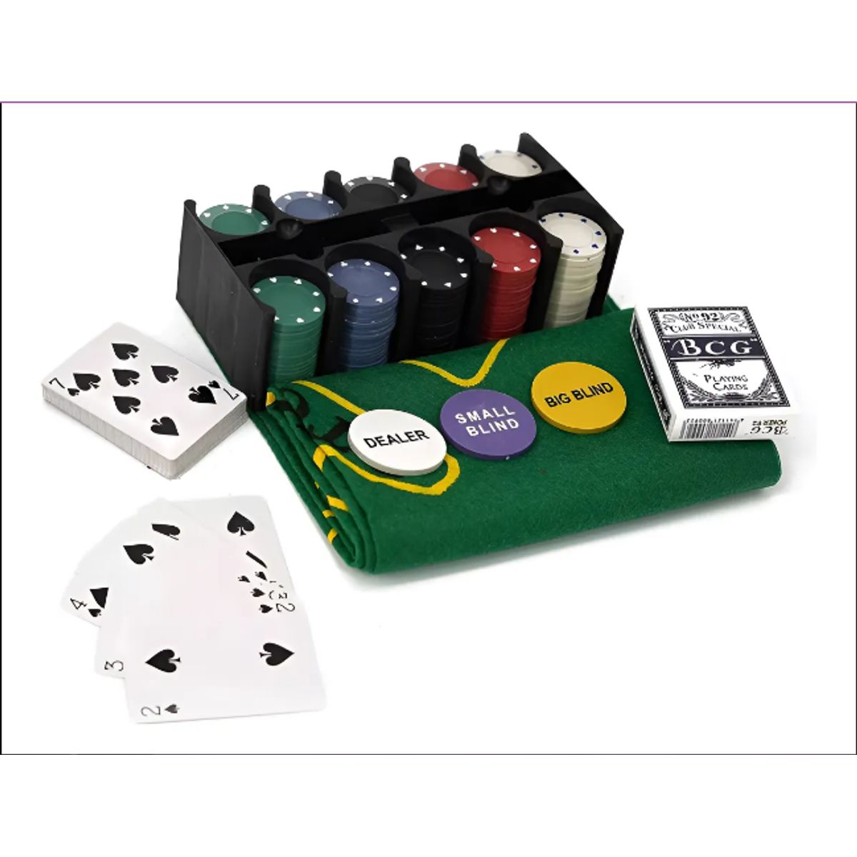 GENERICO - Set Poker 200 Fichas Texas Holdem 2 Barajas Paño Caja Fichas Texas Holdem