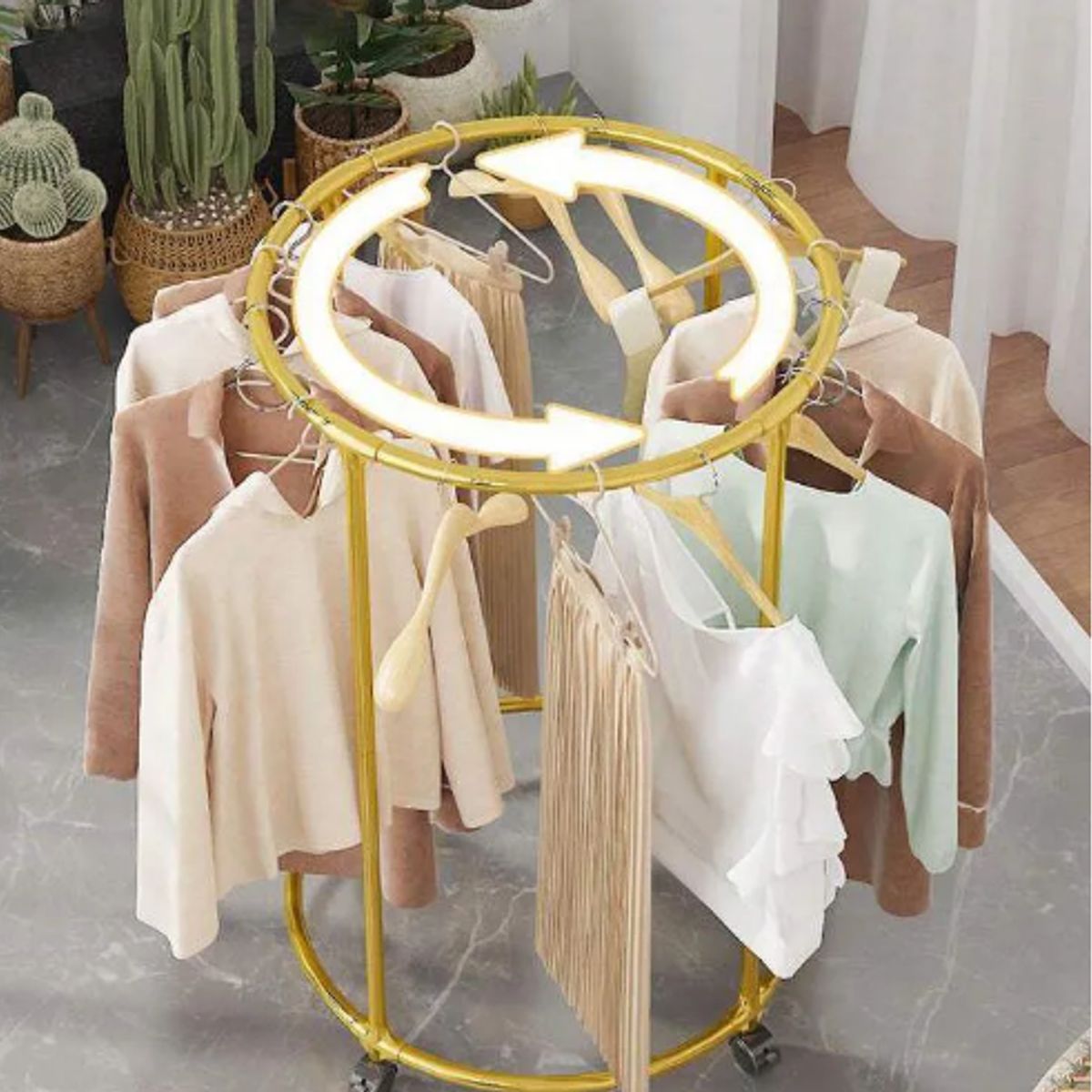 GENERICO - Colgador De Ropa Circular Giratorio Con Ruedas