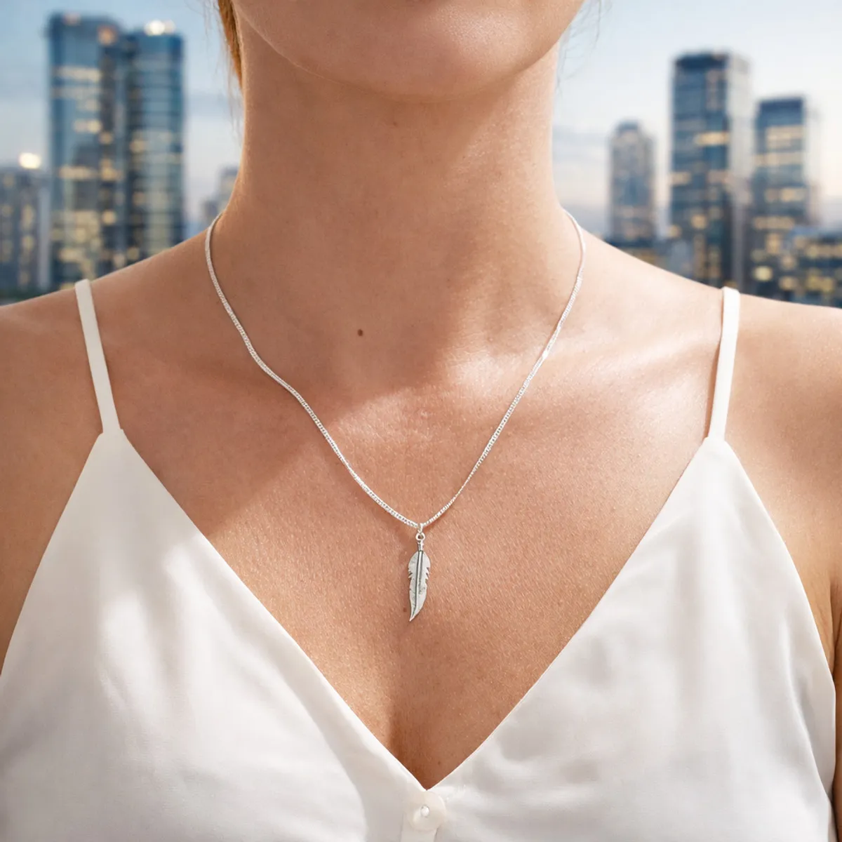 JOYAS MYTOKE - Collar Pluma Hoja Plata Fina 925 Juvenil Amistad Unisex