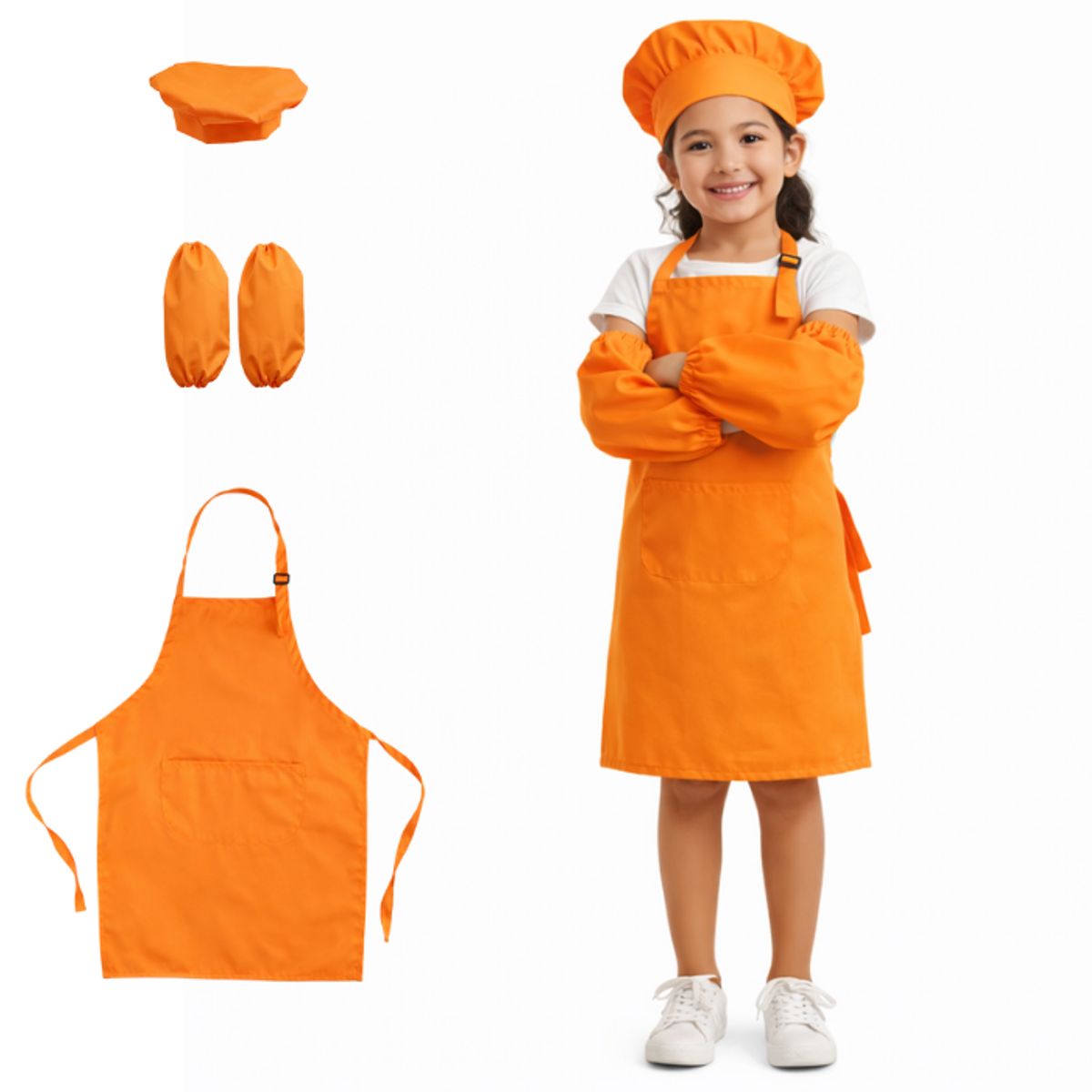 GENERICO - Set Delantales Cocina Infantil Gorro Mangas Protectores Chef
