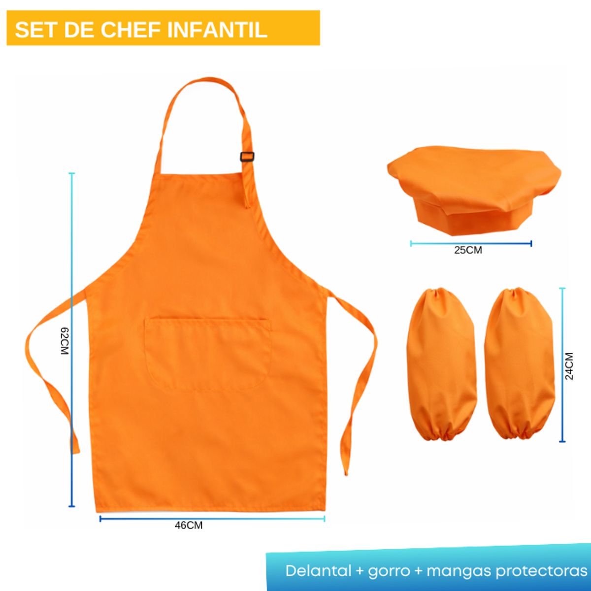GENERICO - Set Delantales Cocina Infantil Gorro Mangas Protectores Chef