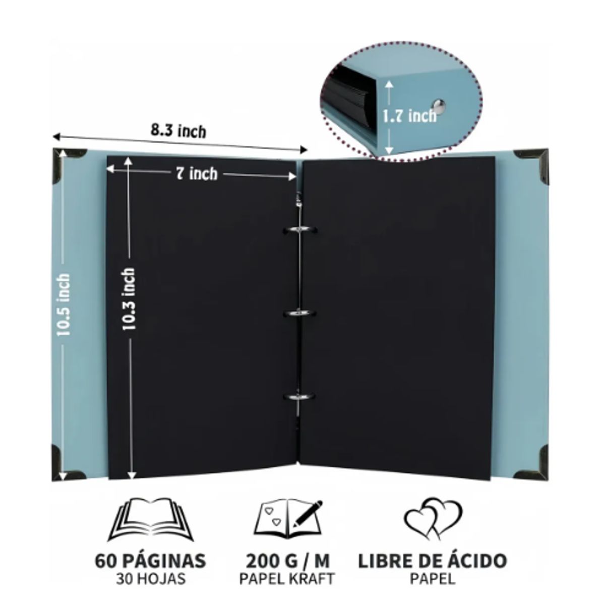 GENERICO - Álbum Fotográfico Con Scrapbook Pintura Escribir 60 Páginas Negro Diy