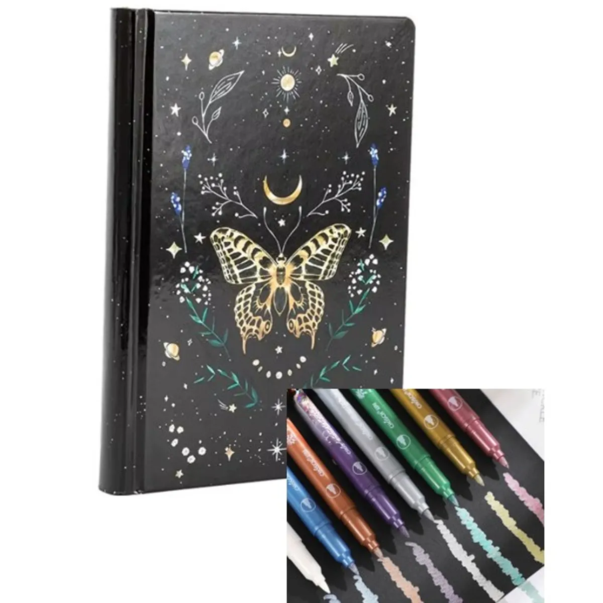 GENERICO - LIBRETA /CUADERNO CON TAPA DURA  MARIPOSAS AM + LAPICES